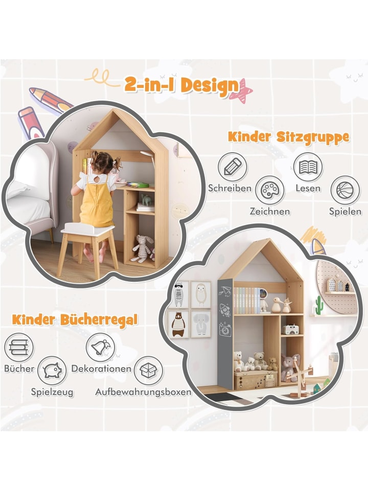 COSTWAY Schreibtisch mit Stuhl in Hausform in Gelb günstig kaufen 130 cm