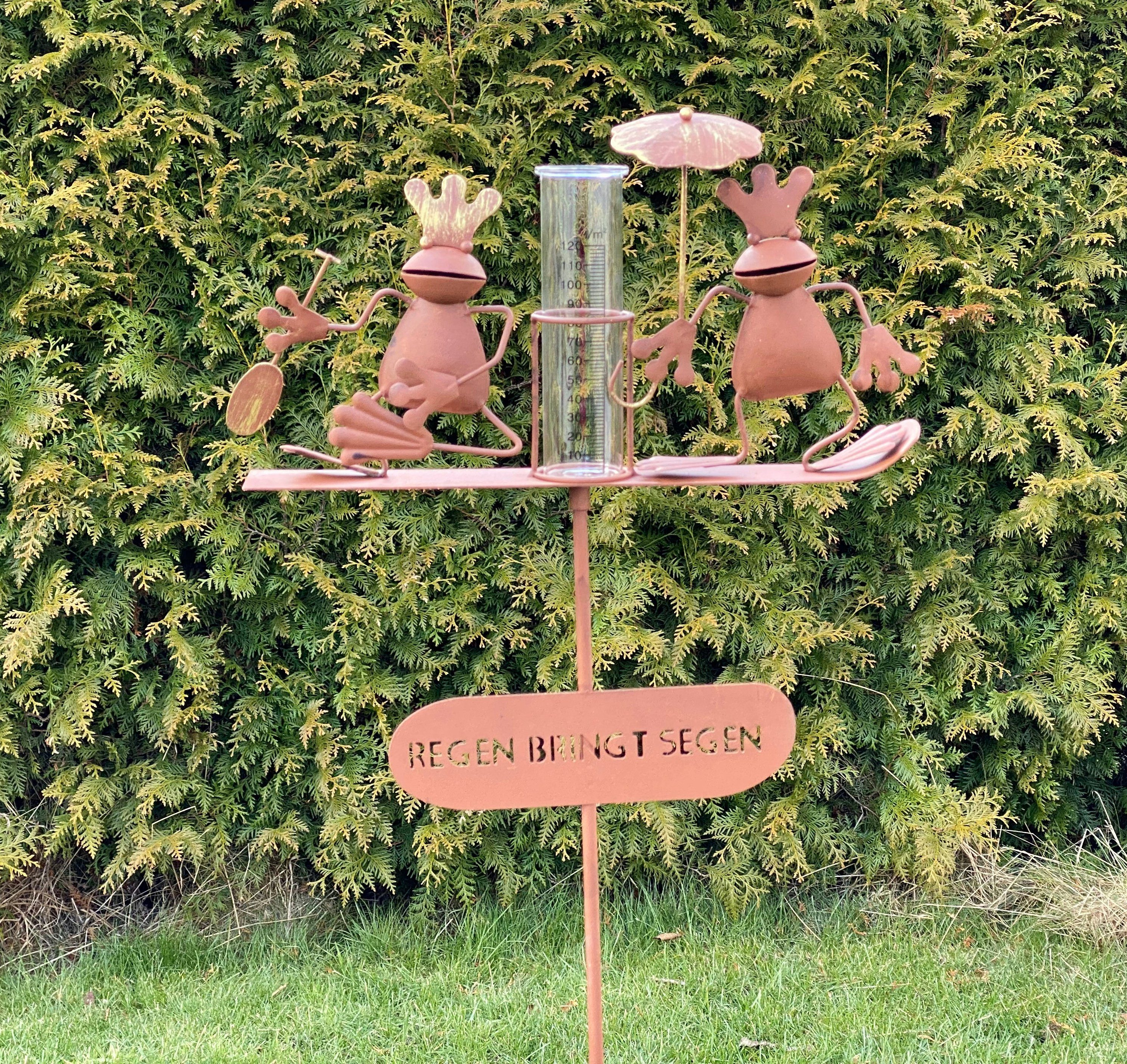 DanDiBo DanDiBo Stecker Regenmesser aus Metall Wetterfrosch 140 cm Frosch Gartenstecker Niederschlagsmesser Regenmesser