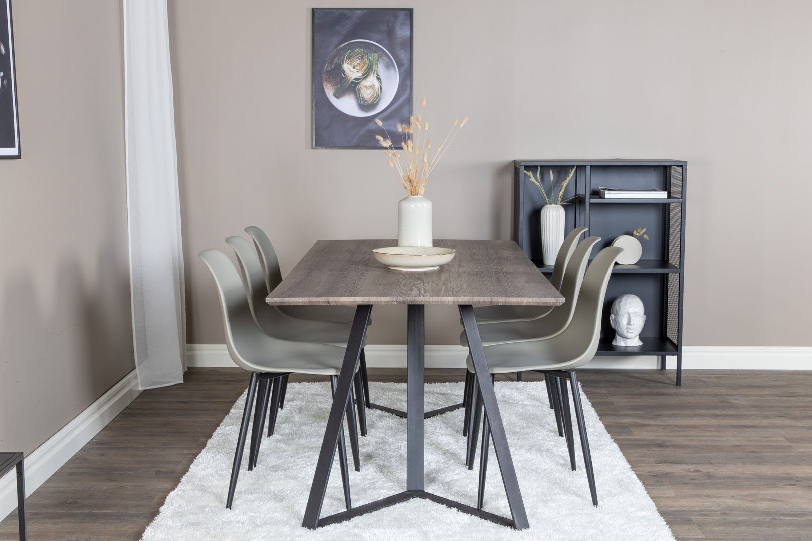 ebuy24 Essgruppe MarinaGRBL Essgruppe Esstisch El Holz dekor grau u, (7-tlg)