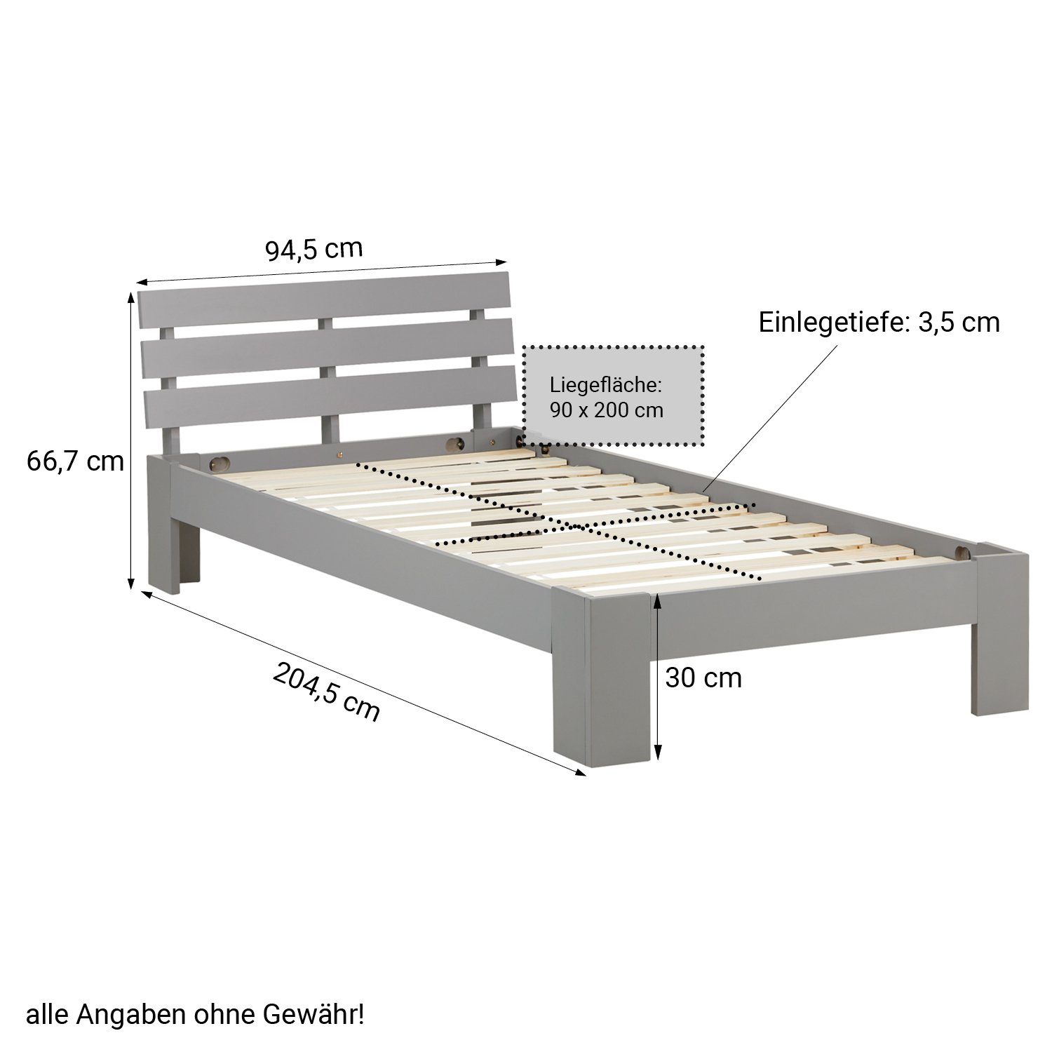 Homestyle4u Holzbett Einzelbett Futonbett 90x200 Grau Kiefer
