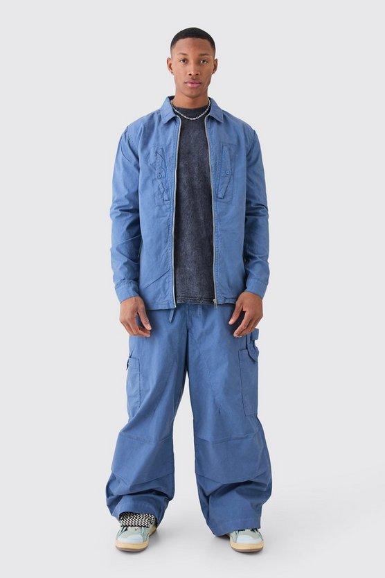 Langärmliges Twill Hemd mit Reißverschluss
