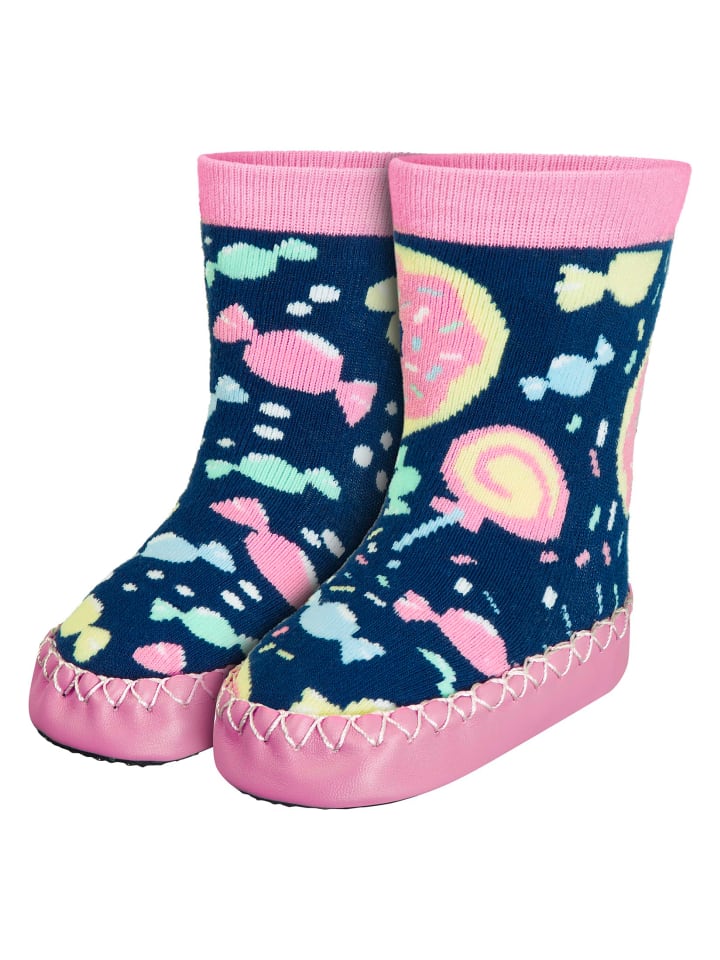 Playshoes Hüttenschuh Bonbons in Marine/Rosa günstig kaufen