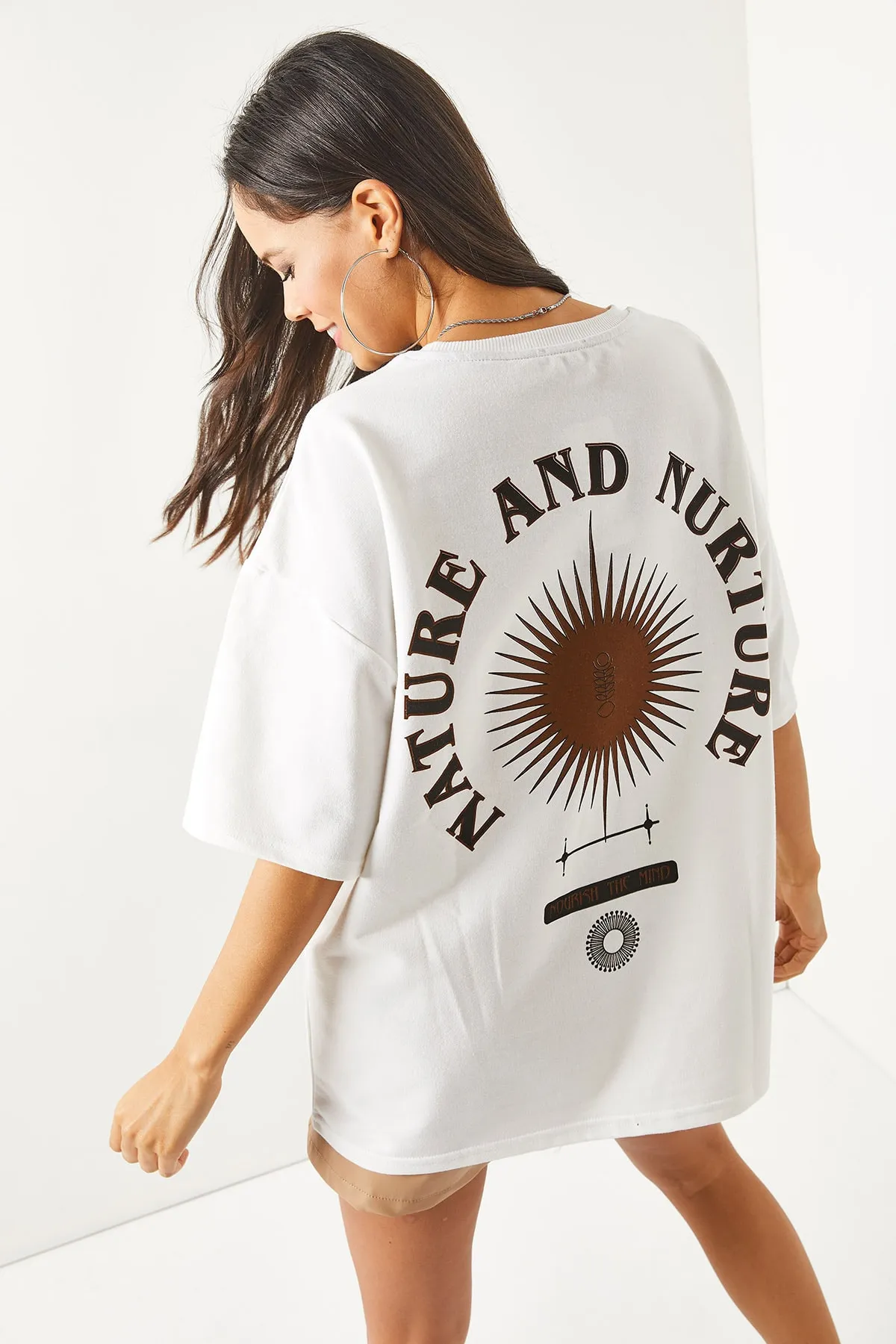 Olalook  Damen-T-Shirt „Symbol“, weiß, vorne und hinten, bedruckt, 2-fädig, Unisex, Oversize-T-Shirt TSH-19000696