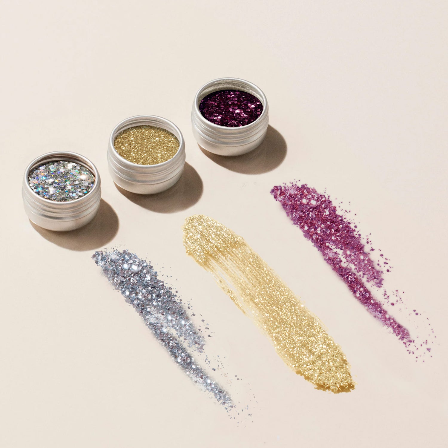 Trio di polveri glitterate ed effetto
