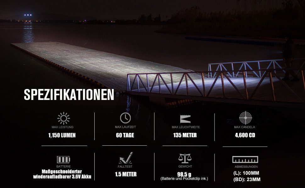 OLIGHT Taschenlampe OLIGHT S2R II LED Taschenlampe Aufladbar 1150 Lumen