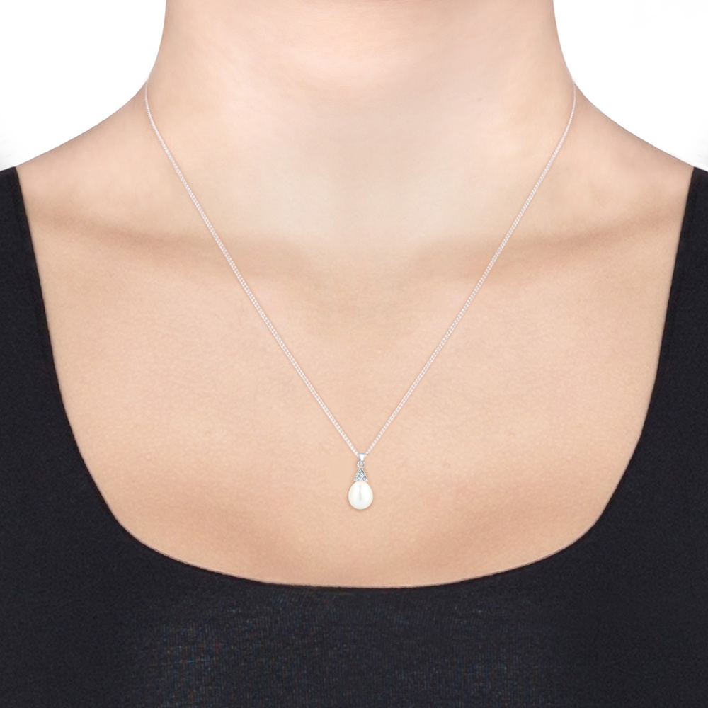 Elli Elli Collier Perle d'Eau Douce Cristal Collier Femme  (925/1000) Argent collier