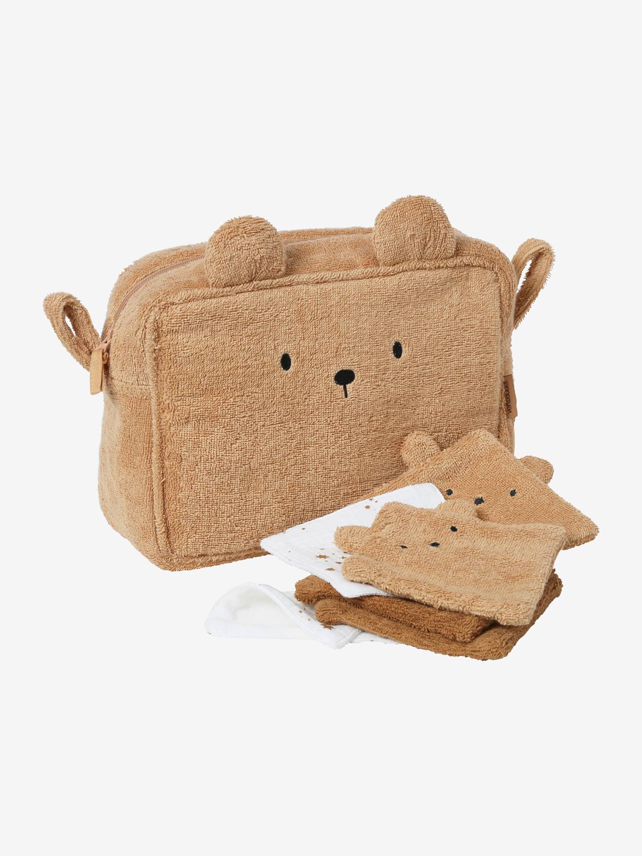 Vertbaudet Kinder Waschbeutel BÄR aus Frottee Oeko-Tex, personalisierbar - karamell