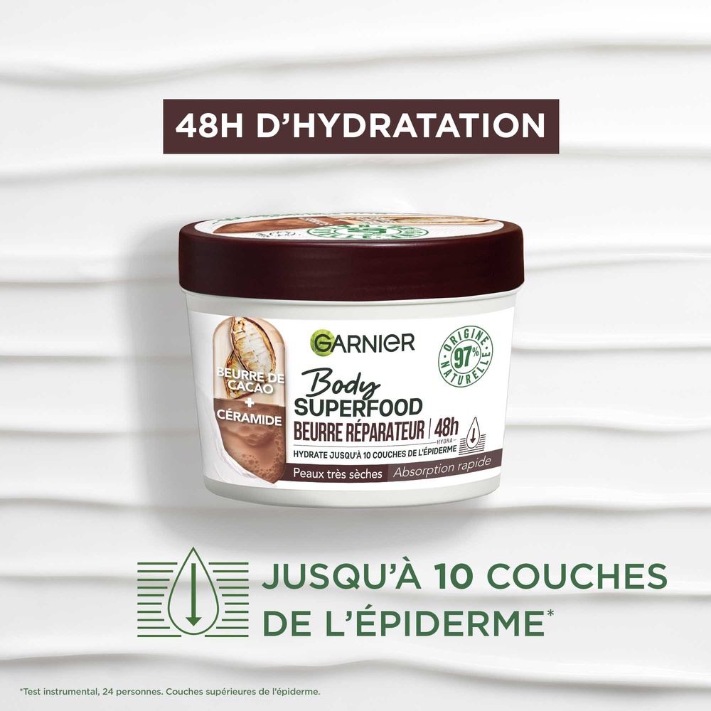 garnier Garnier Body Superfood Beurre réparateur Cacao Céramide 380ml Beurre corps réparateur Cacao Céramide