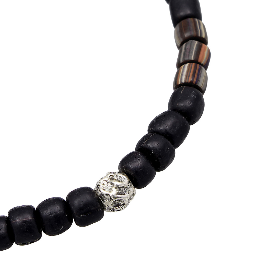 KUZZOI KUZZOI Bracelet Hommes Vintage perles de verre bleu en argent sterling 925 Bracelet