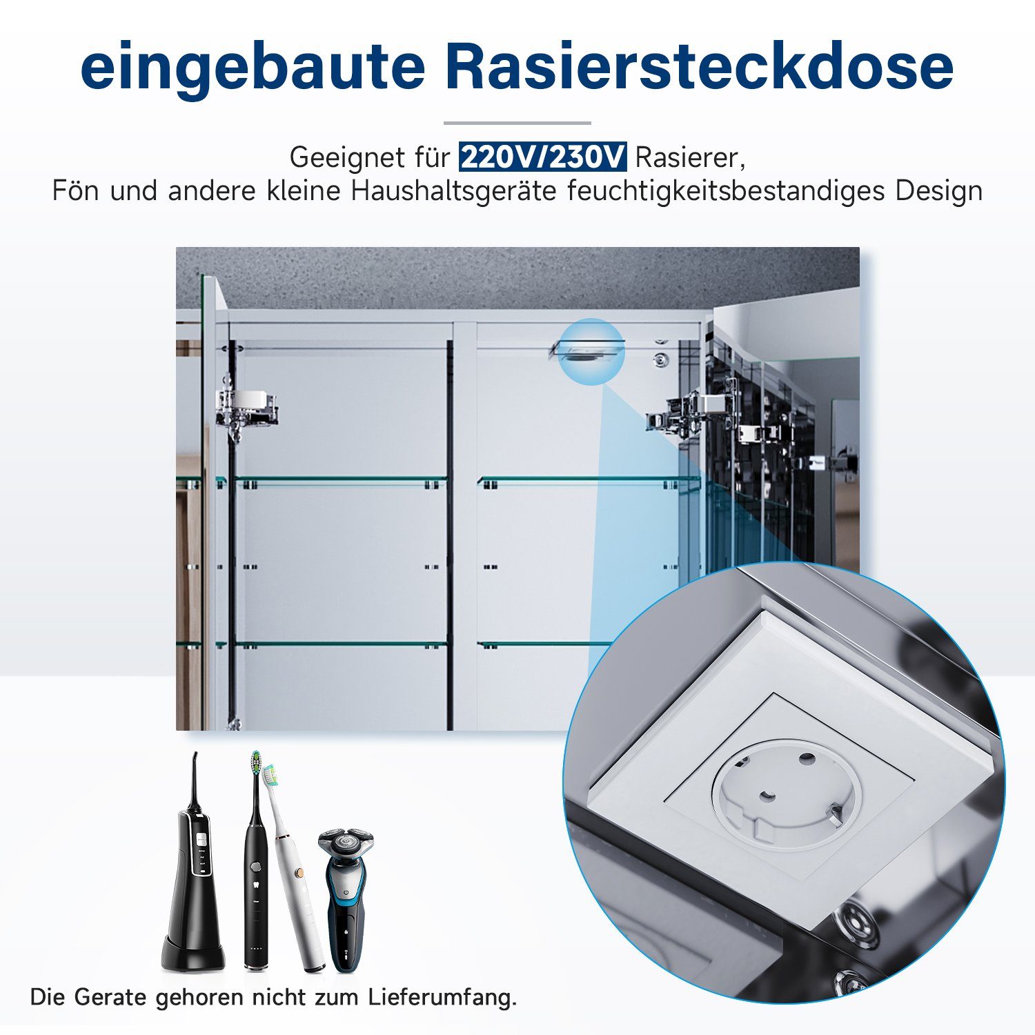 SONNI Spiegelschrank Bad spiegelschränke 3-türig mit LED Beleuchtung Edelstahl IP44 Badezimmer, mit Steckdose