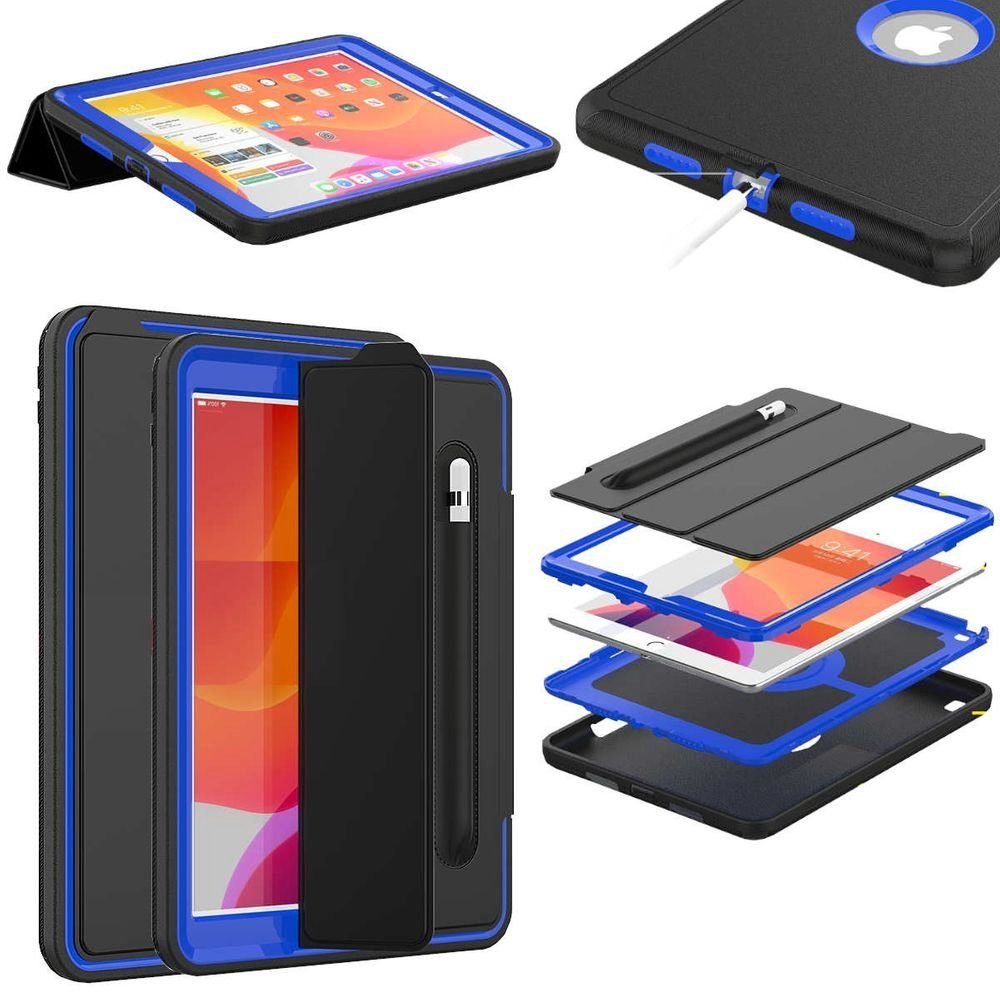 Wigento Tablet-Hülle Für Apple iPad 10.2 Zoll 2019 / 2020 / 2021 7. / 8. / 9. Generation aufstellbare Outdoor Hybrid Wake UP mit Stift Öffnung Tablet Tasche Etuis Cover Case Schutz Robust Neu