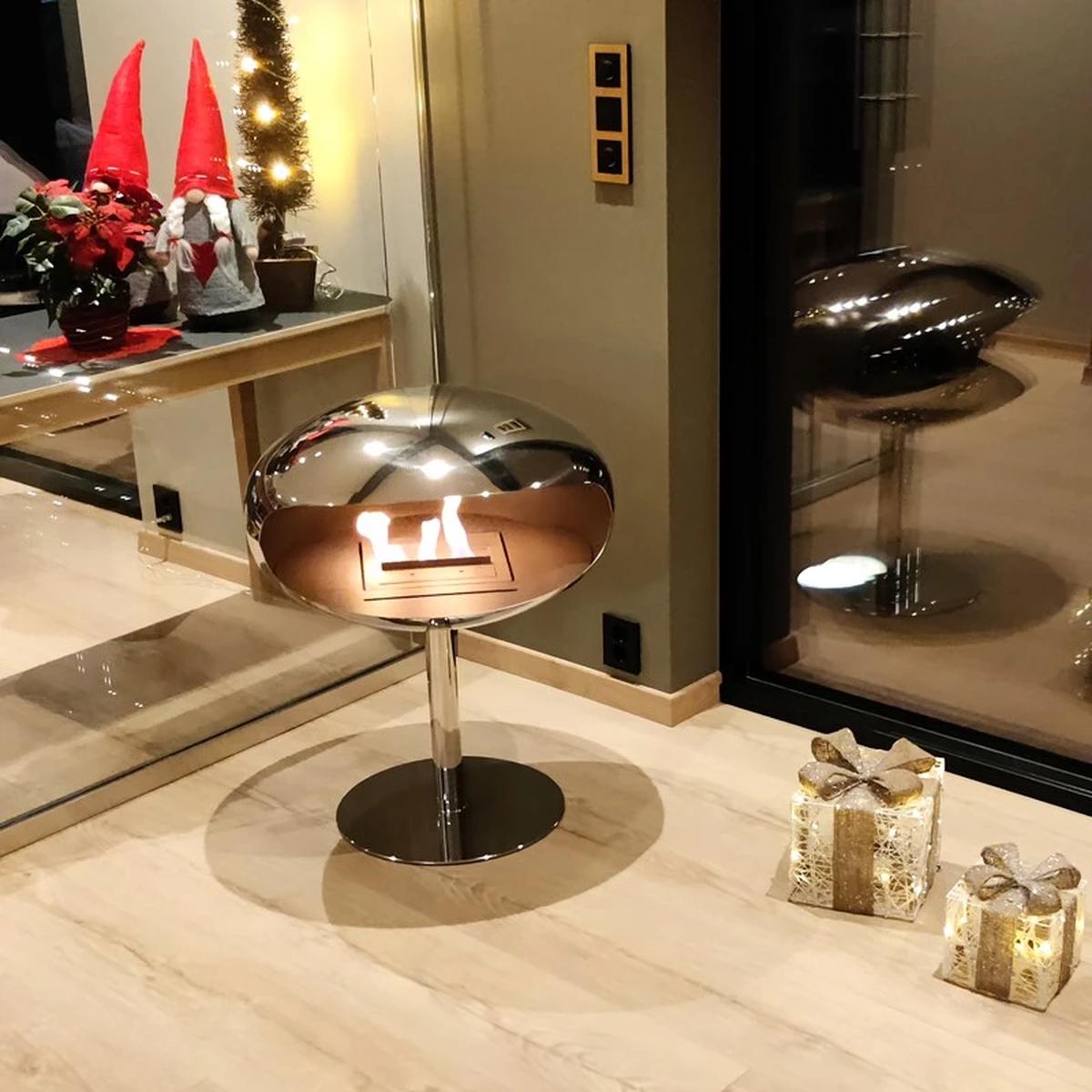 Cocoon Fires Kokonsockel, polierter Stahl, freistehender Bioethanol-Kamin, 3 kW