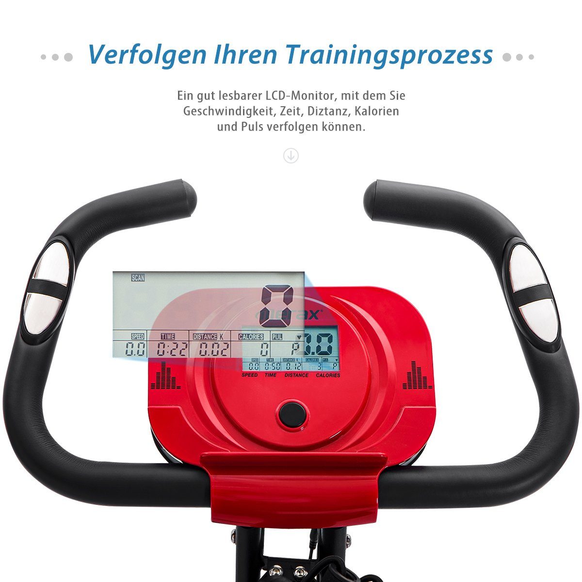 Fangqi Heimtrainer X-Bike, Magnetische Faltbares Fitnessfahrrad, Heimtrainer Speedbike Indoor Cycling mit LCD Anzeige und Widerstandsbänder (Brustgurt)