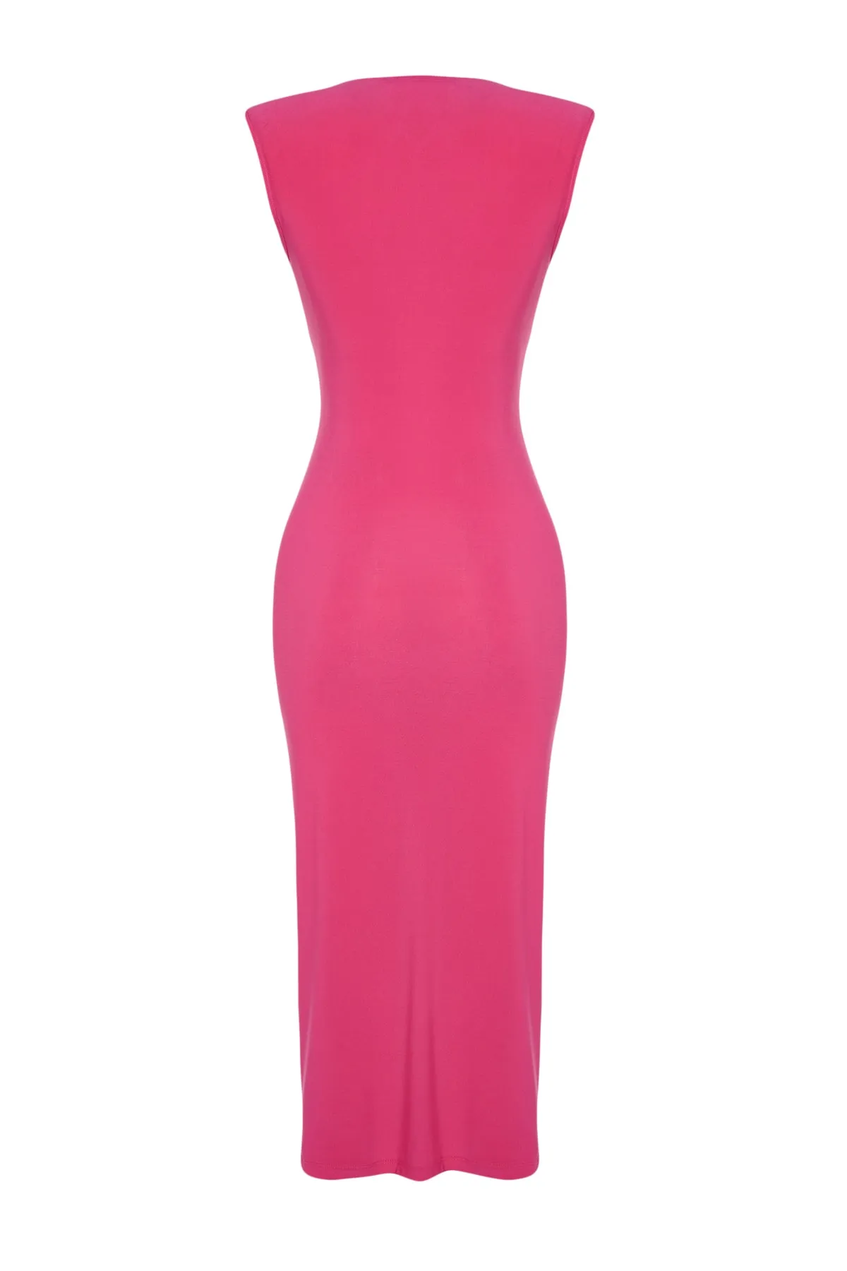 Trendyol Collection  Fuchsiafarbenes, gerafftes, tailliertes Midi-Bleistiftkleid aus Strick und Stretch TWOSS23EL00751