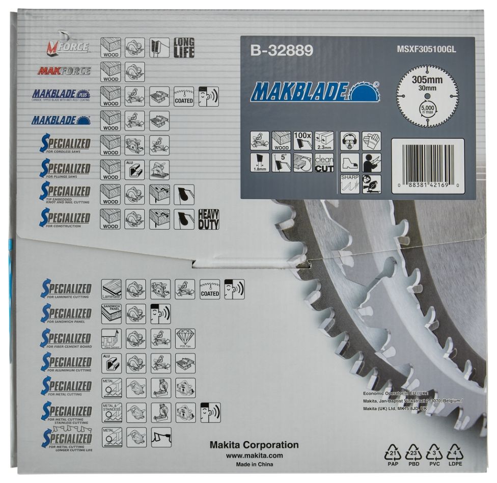 Makita Tillbehör B-32889 HM Sågblad Trä 305 x 30 x 100T