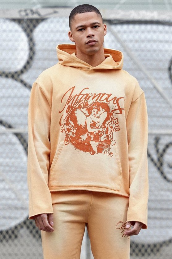 Kastiger Oversize Hoodie mit Acid-Waschung und rohem Saum