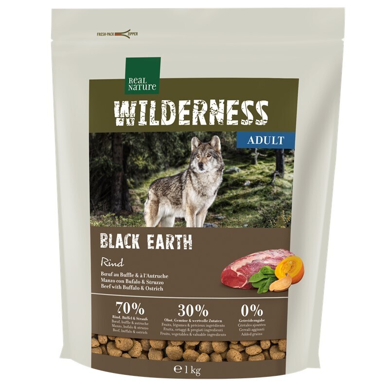REAL NATURE Hundetrockenfutter REAL NATURE WILDERNESS Black Earth Rind & Büffel 1 kg