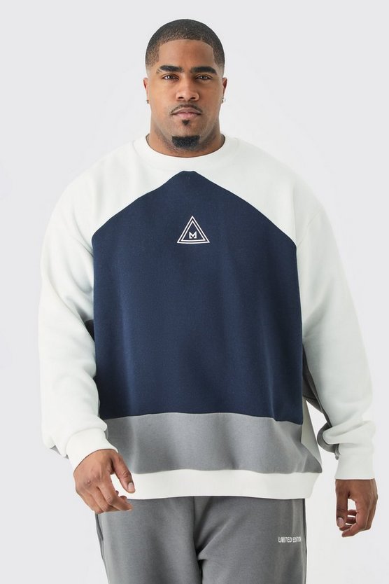 Plus dunkelblaues Oversize Colorblock Sweatshirt mit Logo