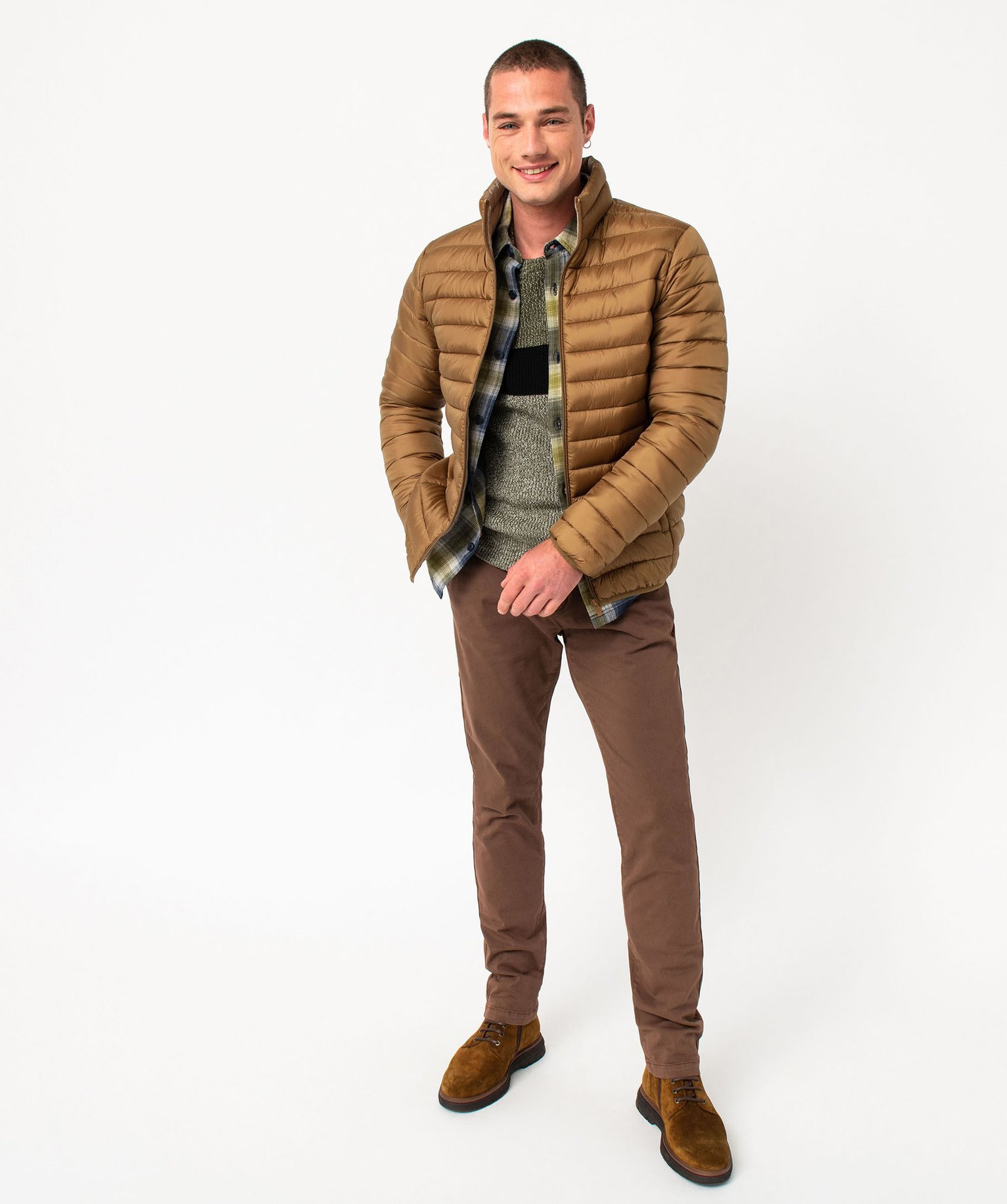 Blouson matelassé à col montant homme marron | GEMO