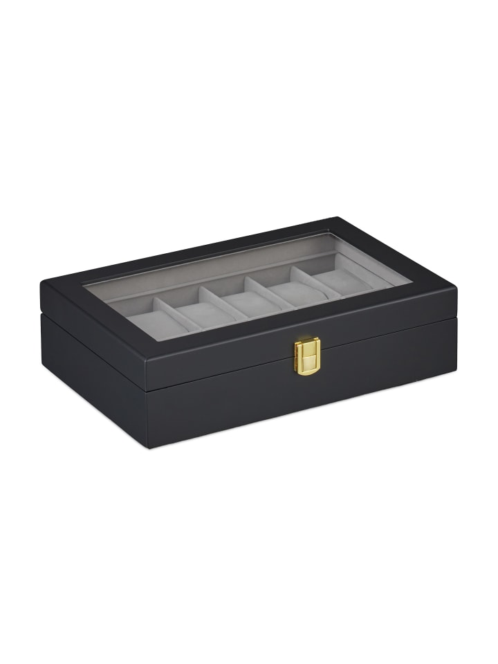 relaxdays Uhrenbox in Schwarz/ Grau - (B)31,5 x (H)8,5 x (T)21 cm günstig kaufen onesize