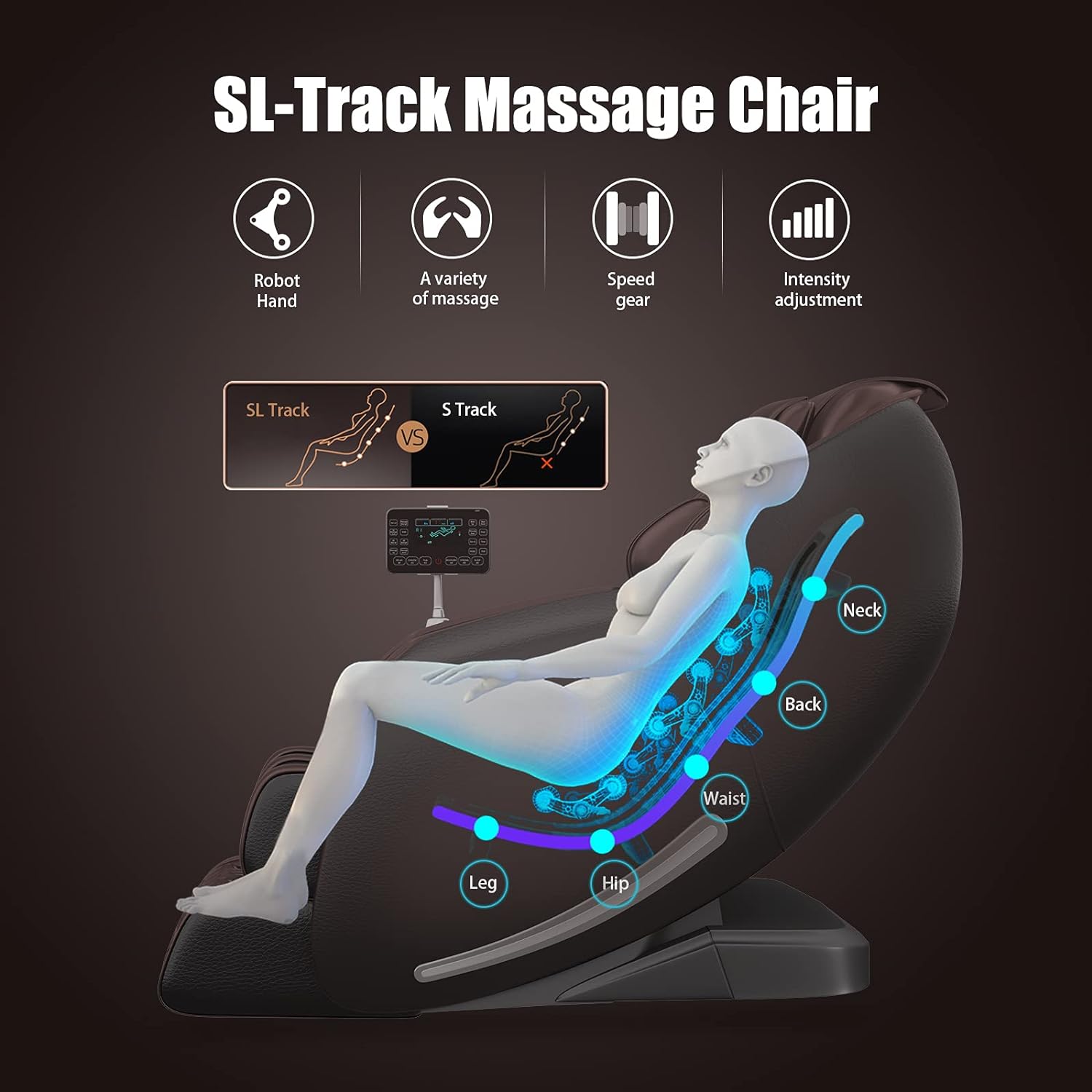 Real Relax Massage Chair, Full Body Zero Gravity SL-Track Shiatsu Massage Recliner Chair with Heat Body Scan Bluetooth Foot Roller APP Control, Favor-06 Brown
