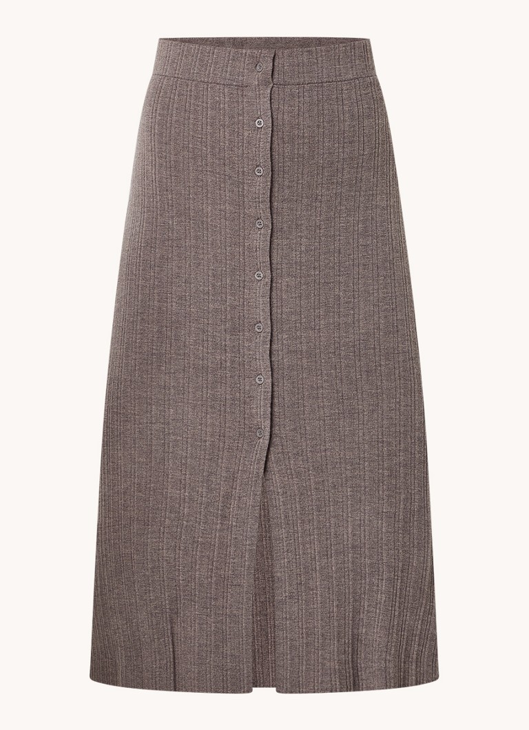 Fustă midi Milia din material cu nervuri, creație Claudie Pierlot, cu crăpătură.