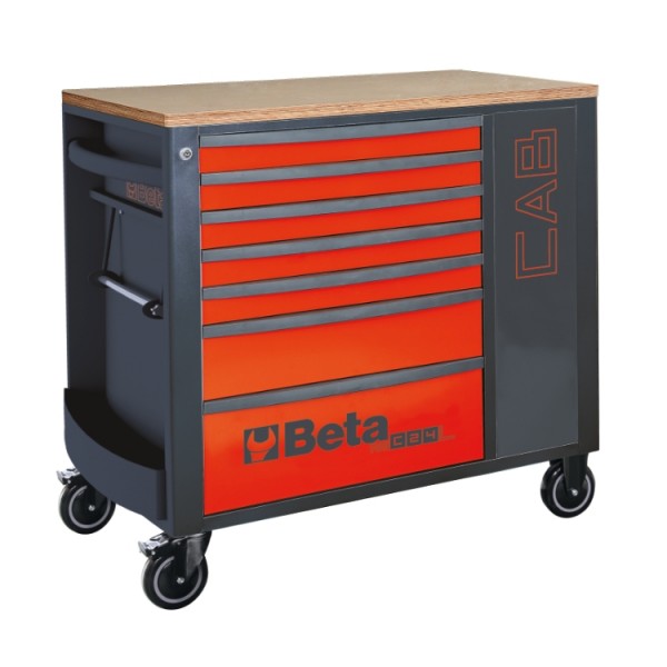 Beta 024004473 Liikuteltava työpöytä, 7 laatikkoa ja lukittava kaappi, 588x367 mm - punainen 82 kg