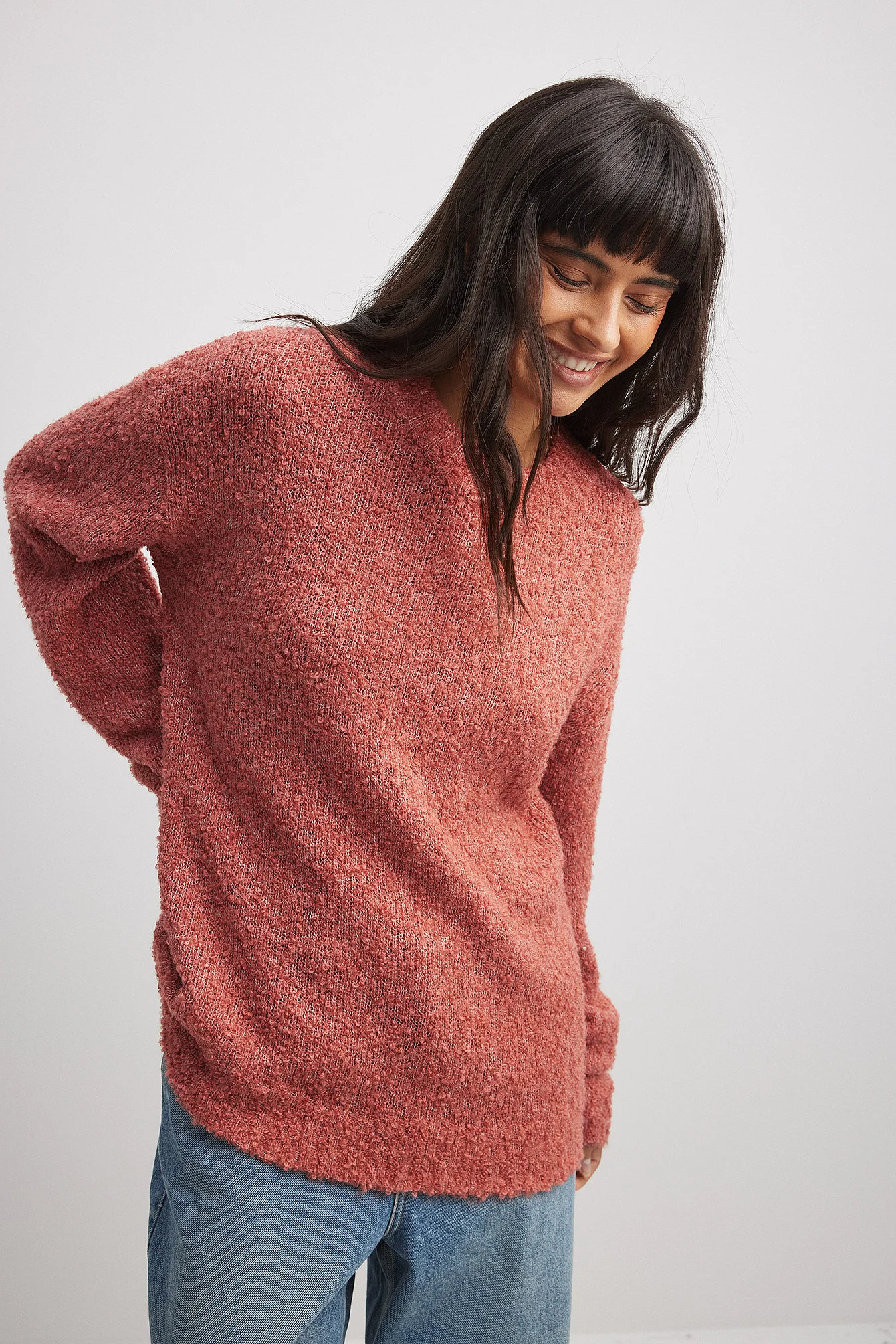 Strukturierter Oversize-Strickpulli mit Rundhalsausschnitt