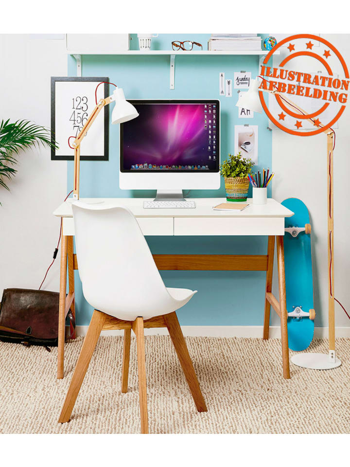KADIMA DESIGN Schreibtisch SIROKO mit Eichenbeinen | Geradliniges Design in Weiß-Beige günstig kaufen onesize