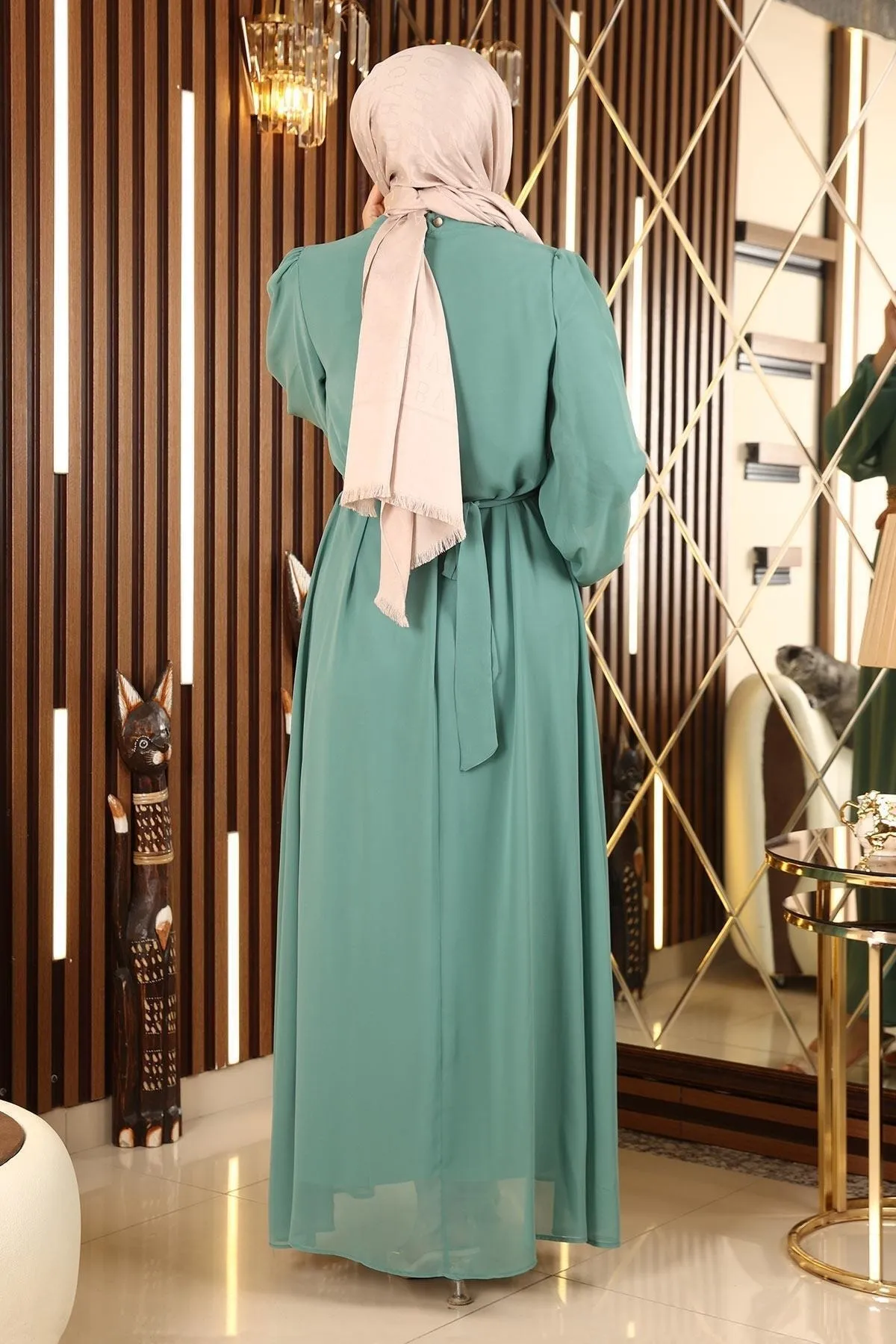 Modamihram  Chiffon-Abendkleid mit Gürteldetail Mint 13304