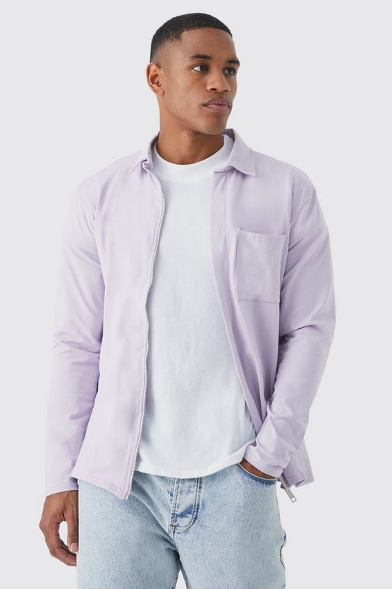 Jersey-Overshirt mit verdeckter Knopfleiste