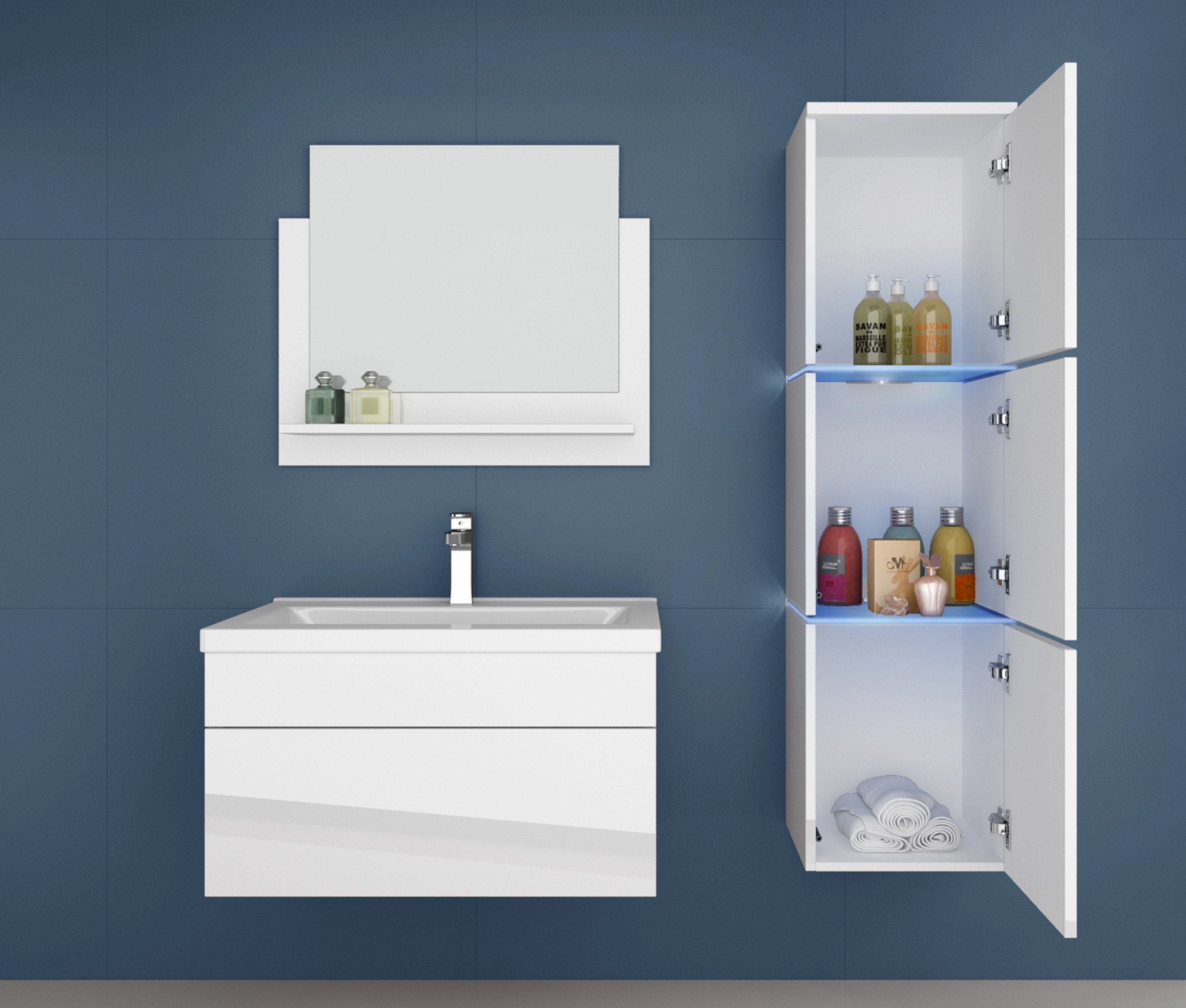 Aileenstore Badmöbel-Set Island 60, (4-St., Badmöbel-Set 4-teilig), Breite 61 cm, LED-Beleuchtung, hochglanz