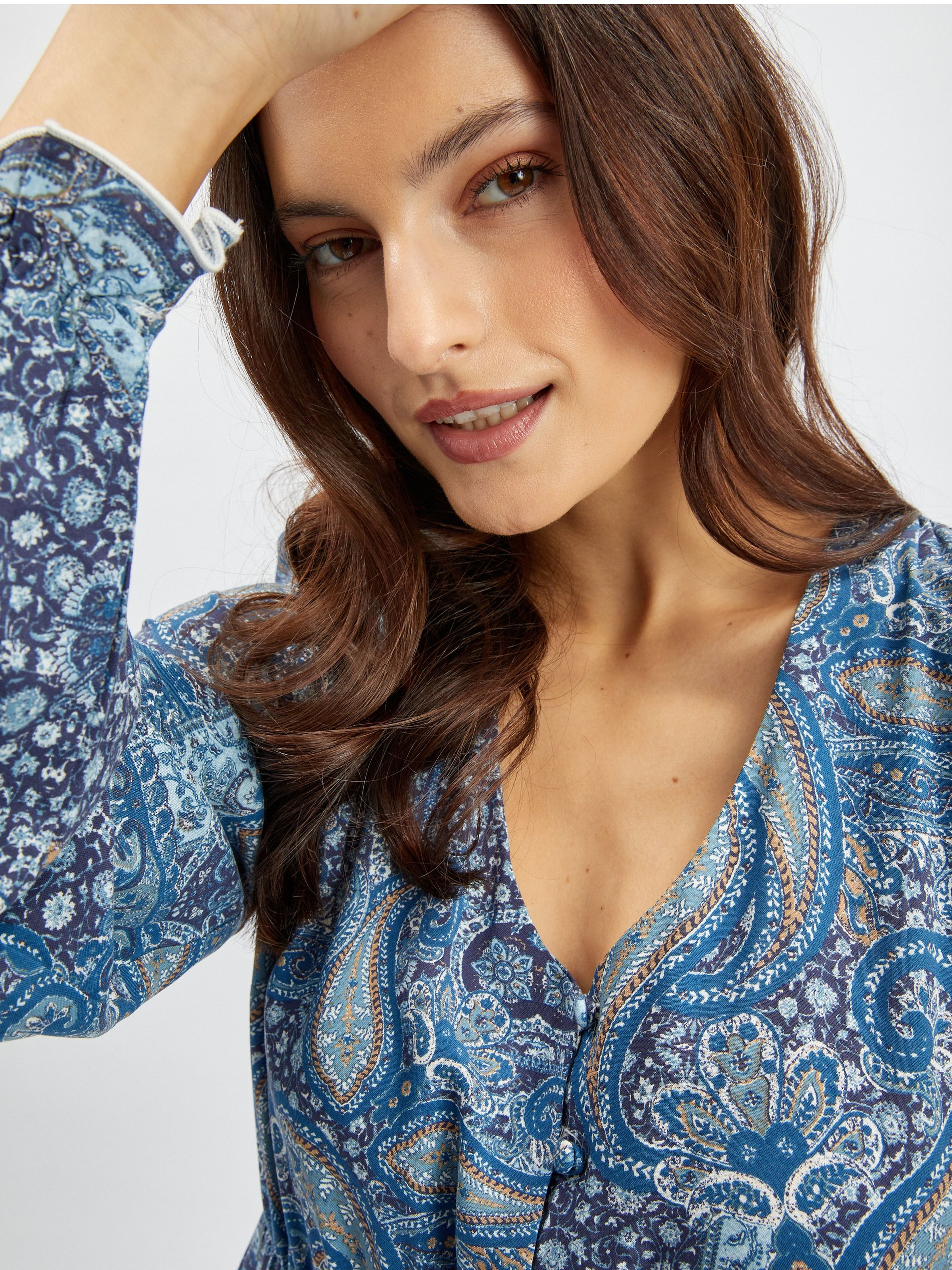 Blaues gemustertes Damen-Midikleid ORSAY