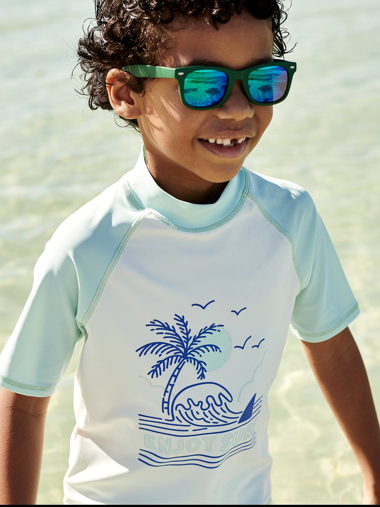 Ensemble de bain anti-UV garçon T-shirt + boxer vert d'eau