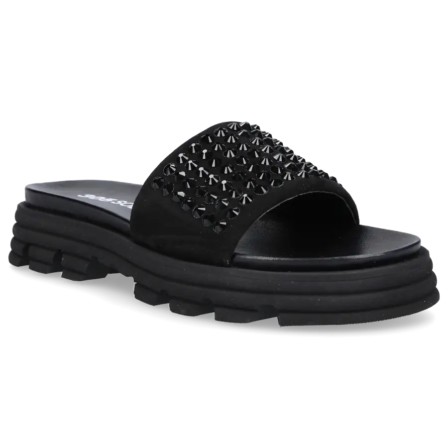 305 SOBE - Pantoletten STACY Veloursleder - schwarz