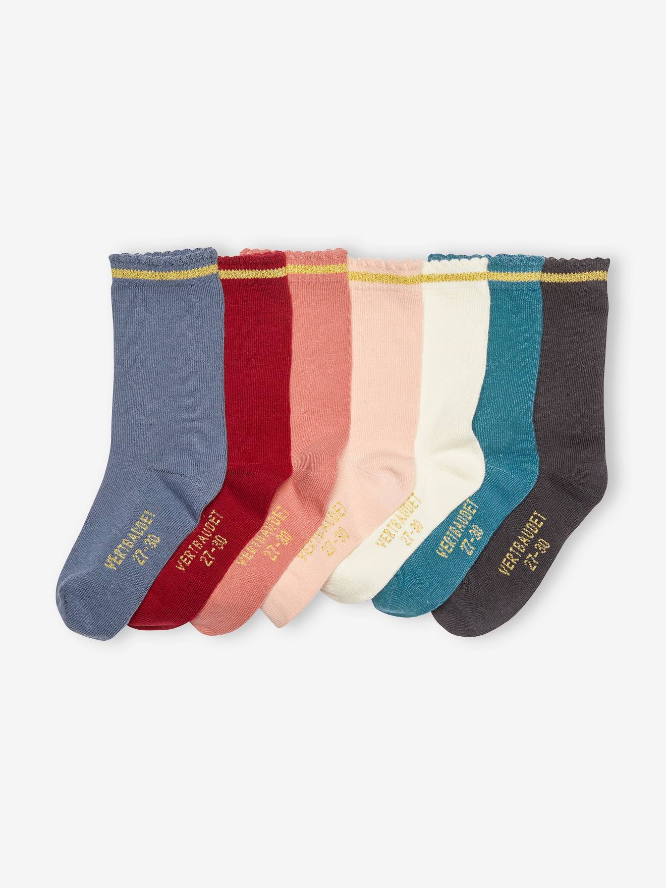Lot de 7 paires de mi-chaussettes fille lurex BASICS rose