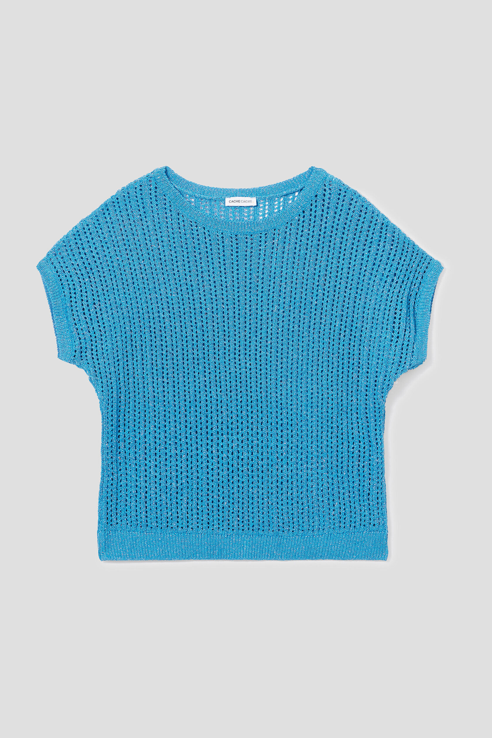 Pull ajouré manches courtes bleu femme | Cache Cache
