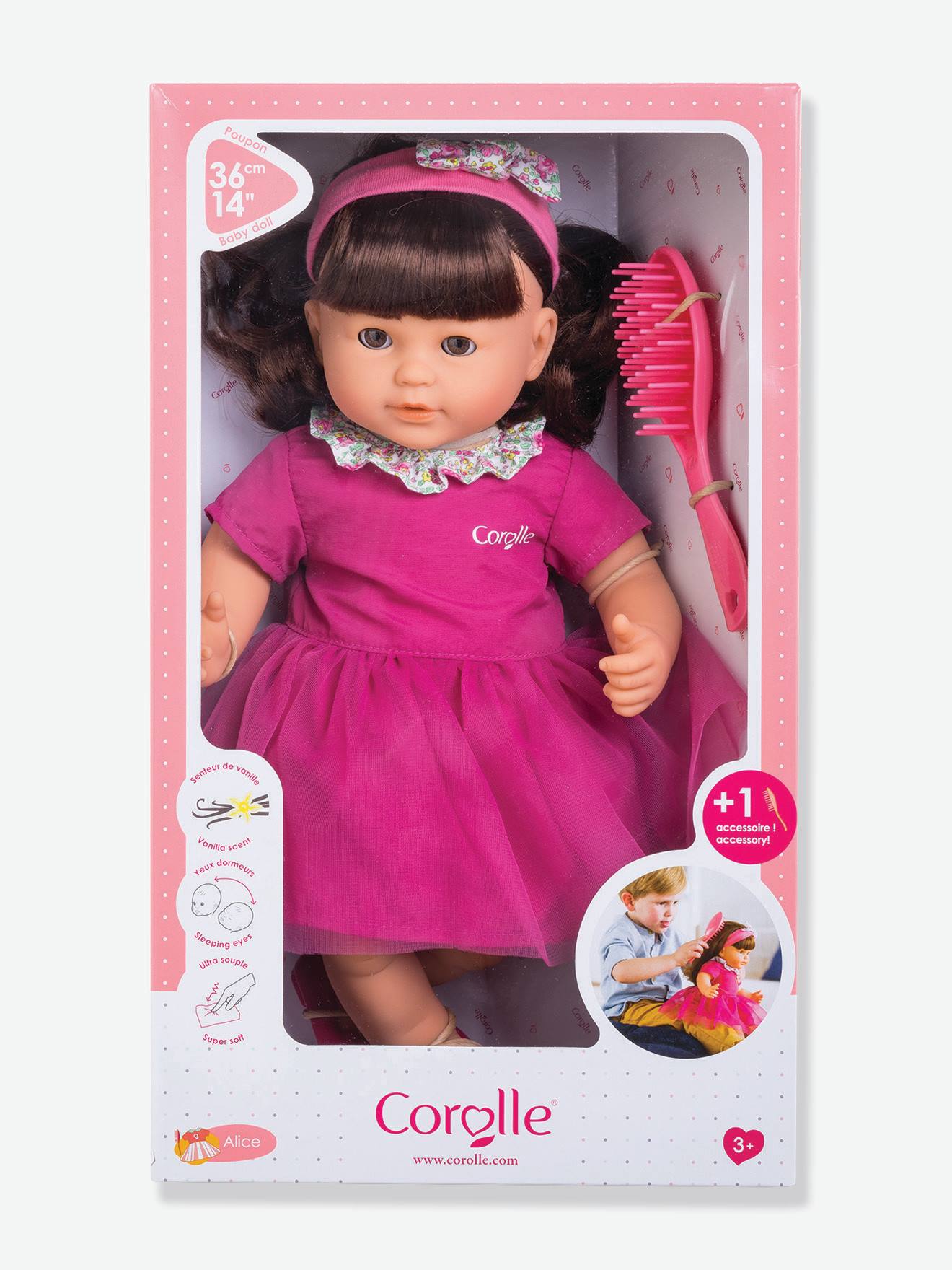Grande poupée Alice + brosse COROLLE rose bonbon