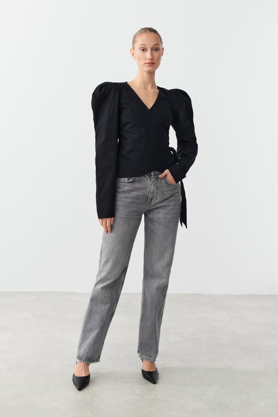 Wrap poplin blouse