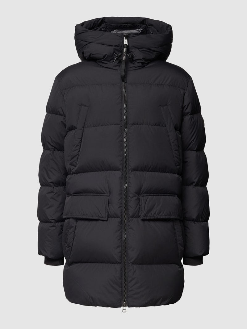 Daunenmantel mit Label-Patch Modell 'Parka' in schwarz