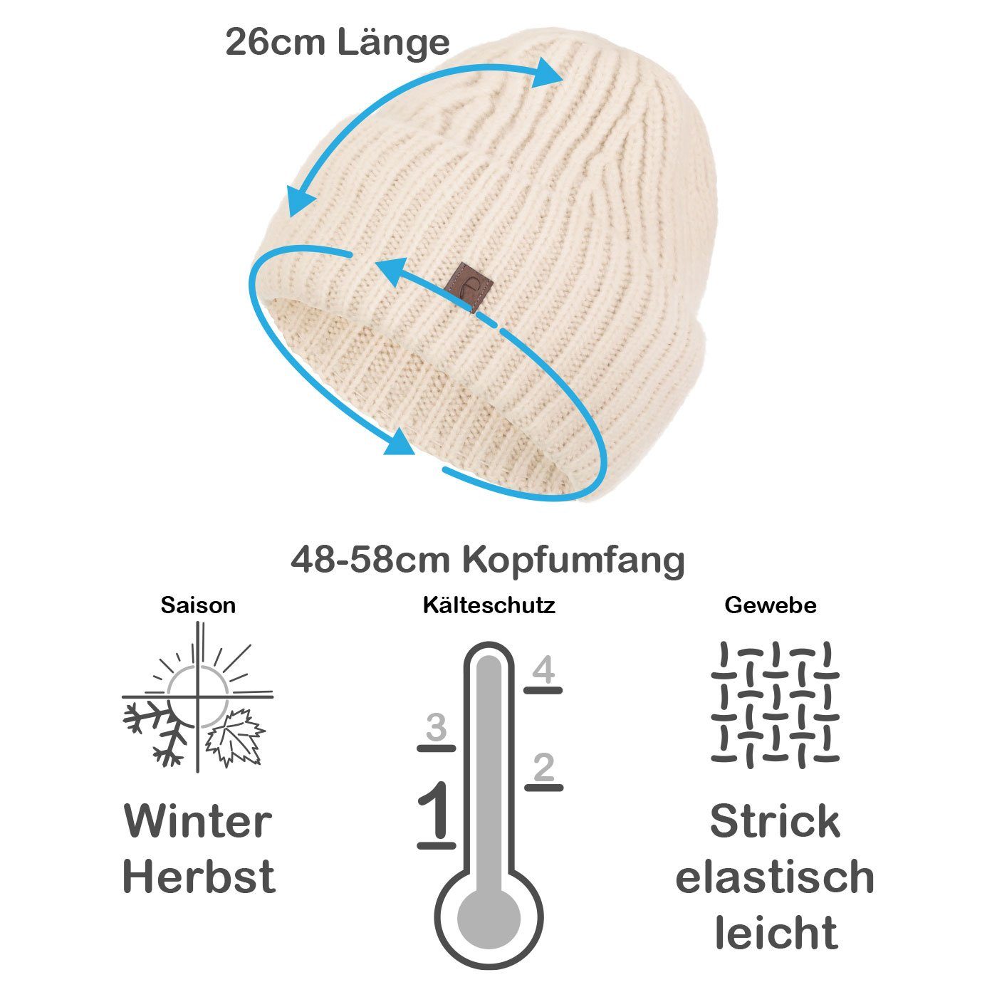 Faera Strickmütze (1-St) Wintermütze Winter breiter Aufschlag Damen Grobstrick Beanie Mütze
