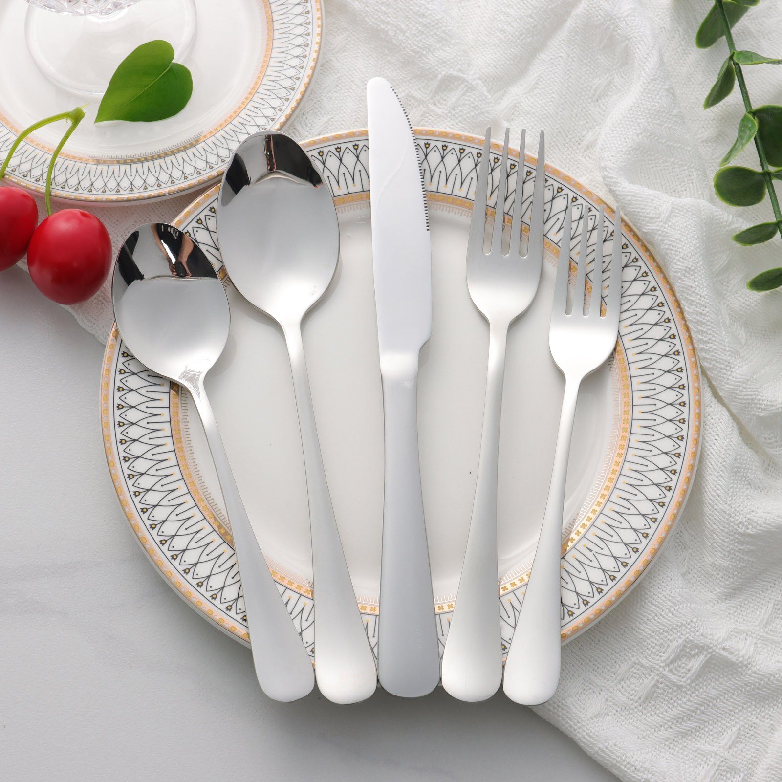 CALIYO Besteck-Set Edelstahl Rostfrei 18/10 Besteck Set, Besteck Set für 6 Personen, Messer Gabel Löffel Set 30-teilig, Spülmaschinengeeignet