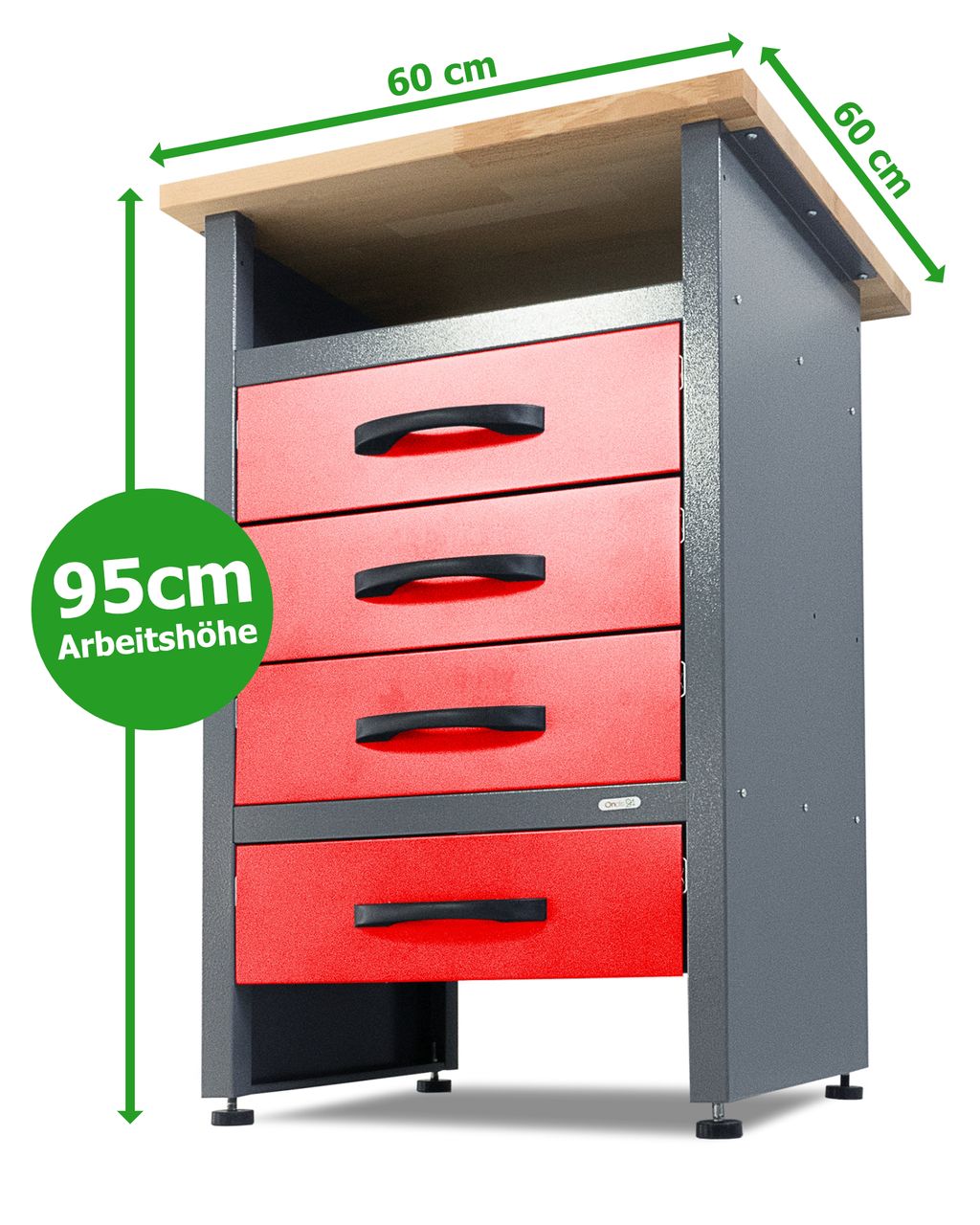 Ondis24 Kraft Werkzeuge Werkbank Werktisch Bernd Plus 95cm rot