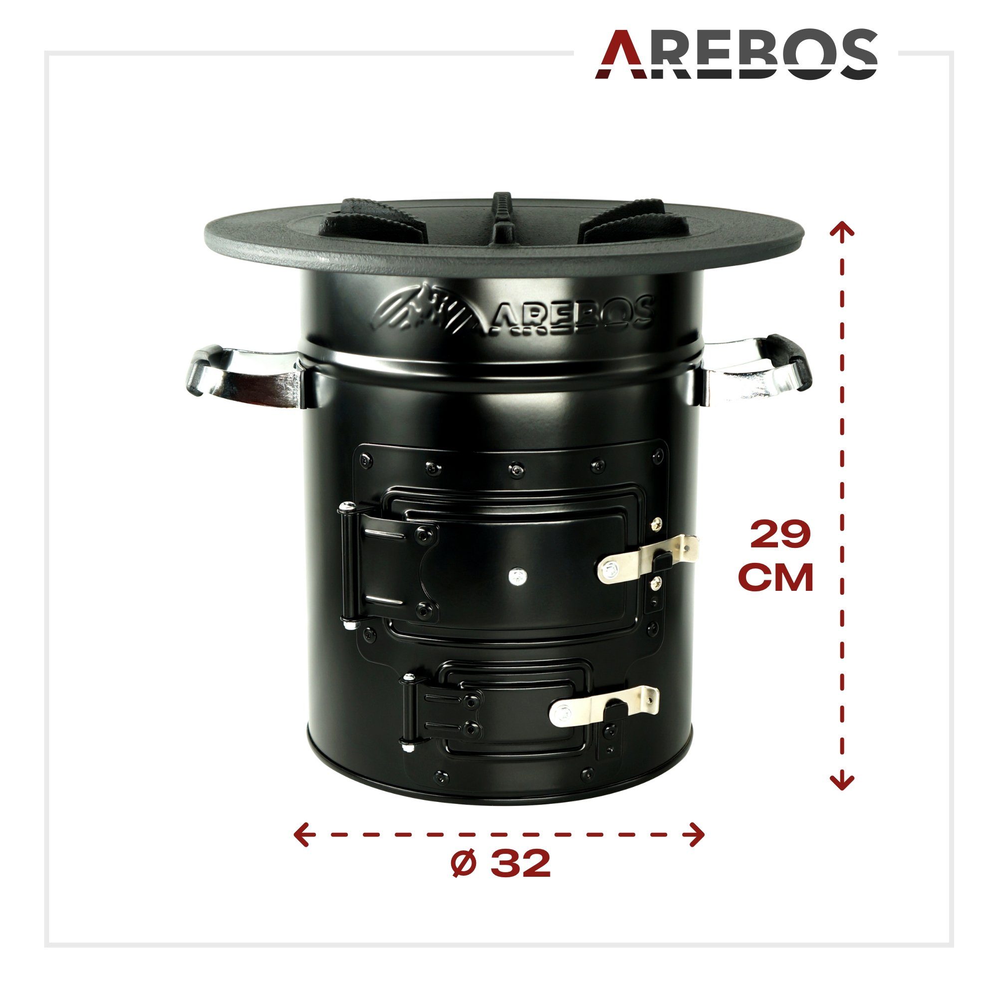 Arebos Feuerstelle Raketenofen inkl. Grillpfanne Dutch Oven BBQ, (Stück, Set)