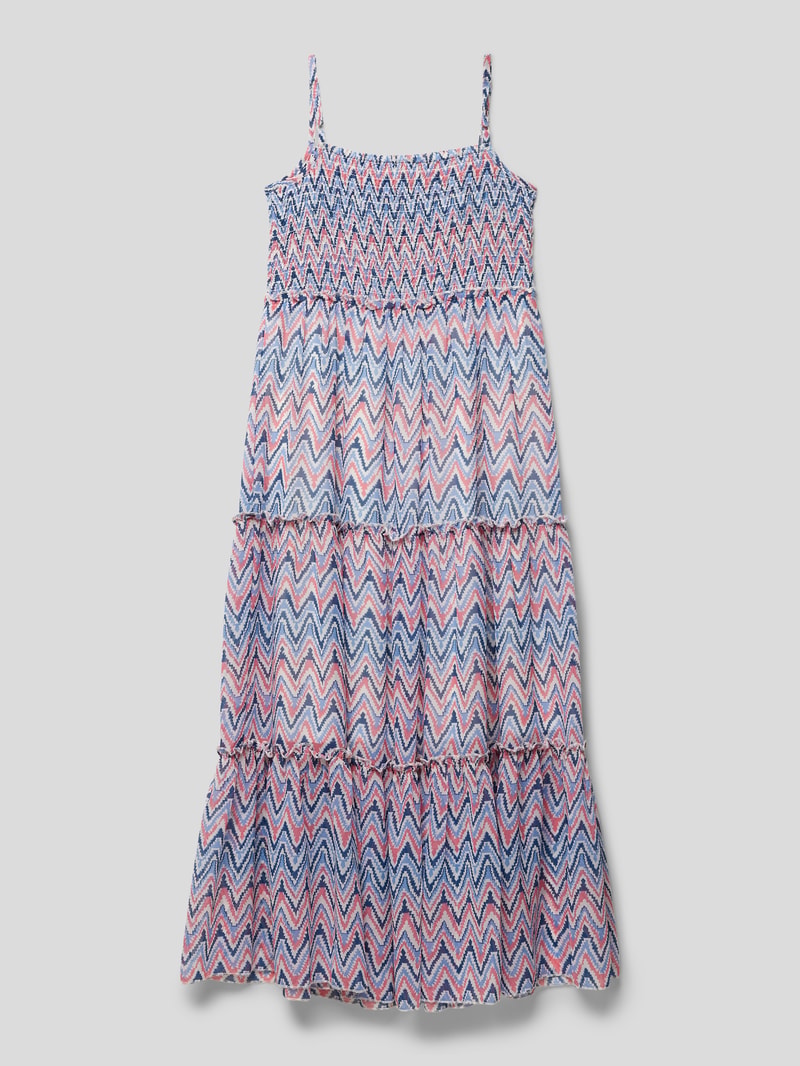 Blusenkleid mit Smok-Details in blau