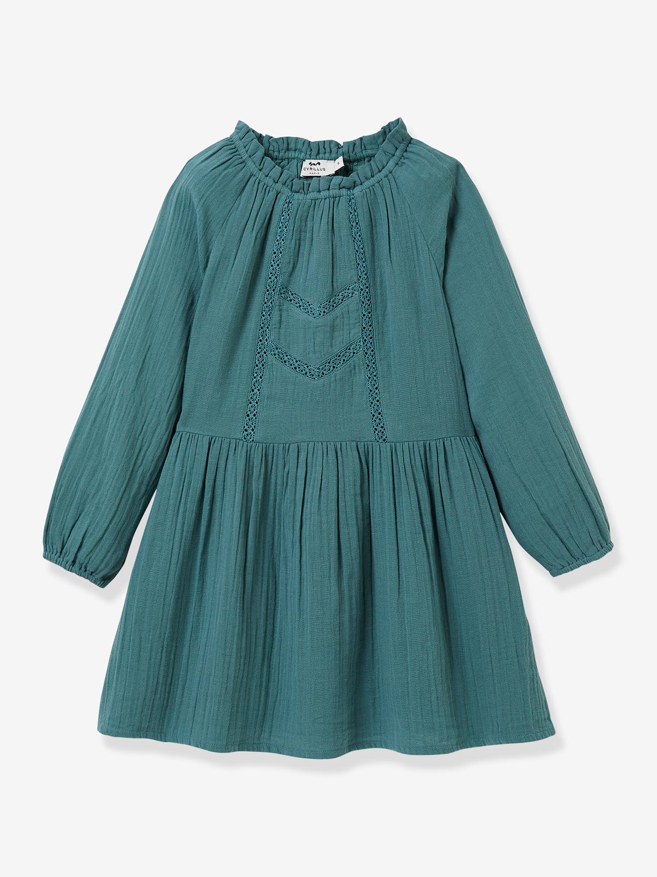 Robe en gaze de coton col montant fille CYRILLUS marron