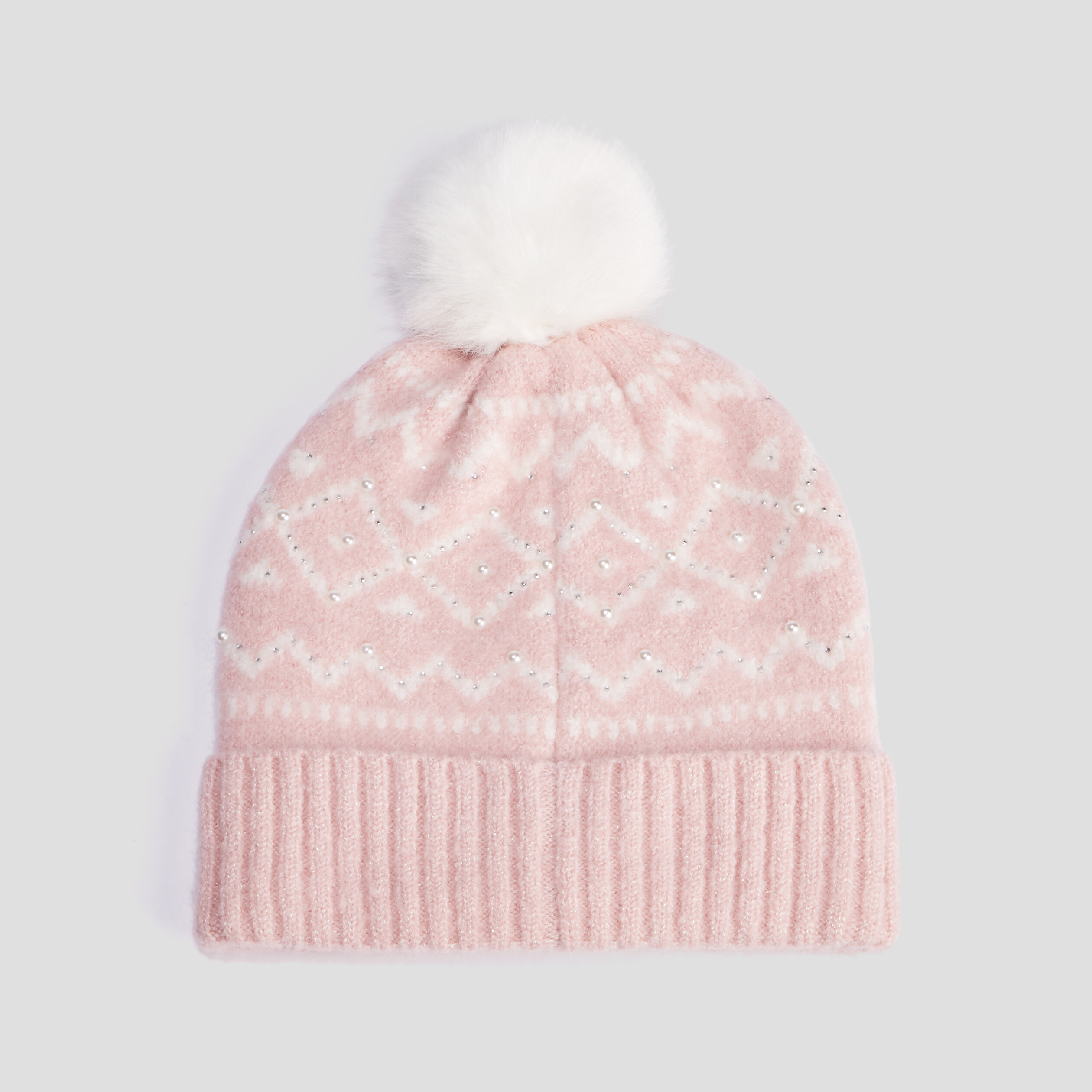 Bonnet à pompon rose clair fille | La Halle