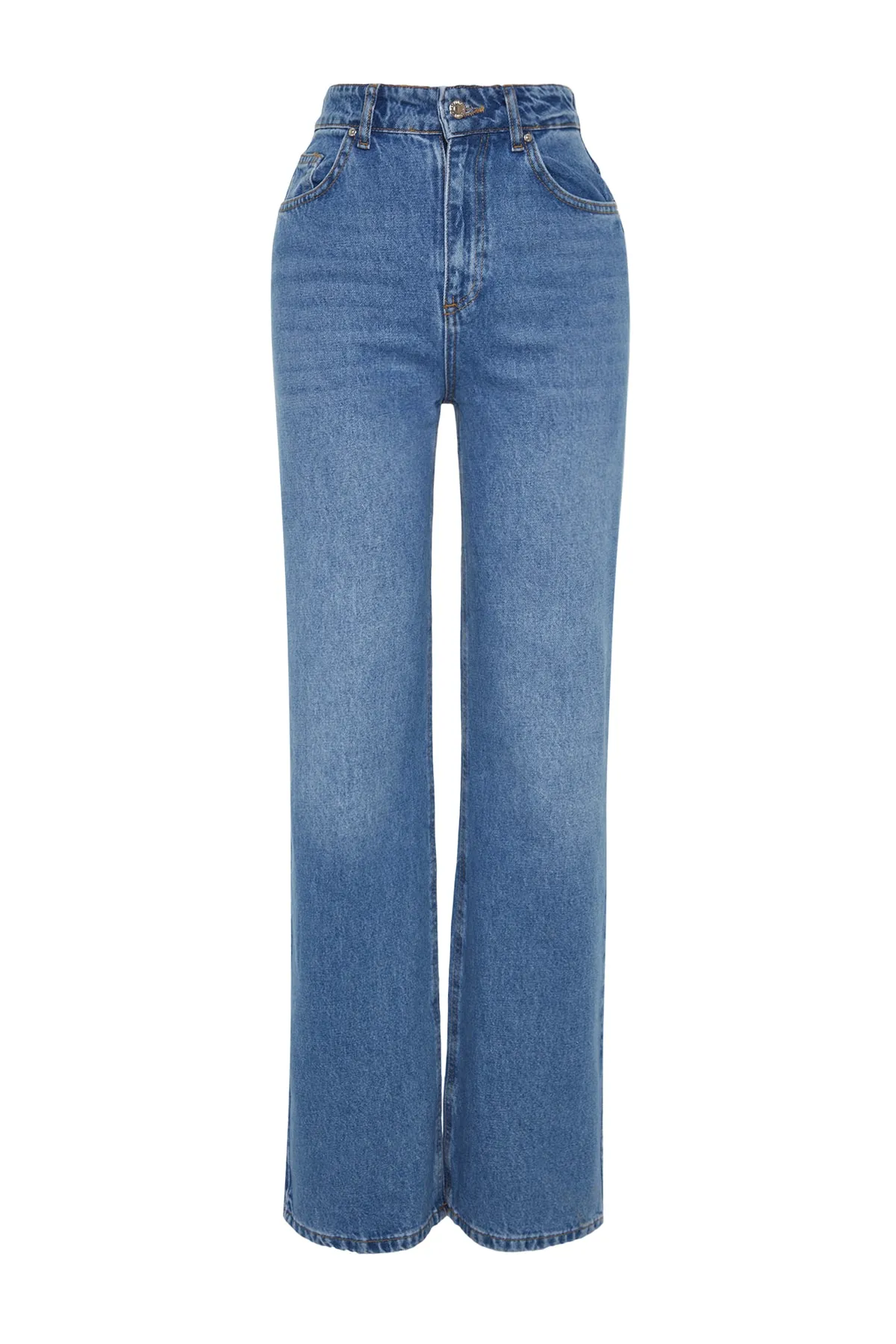 Trendyol Collection  Blaue Jeans mit hoher Taille und weitem Bein TWOAW24JE00074