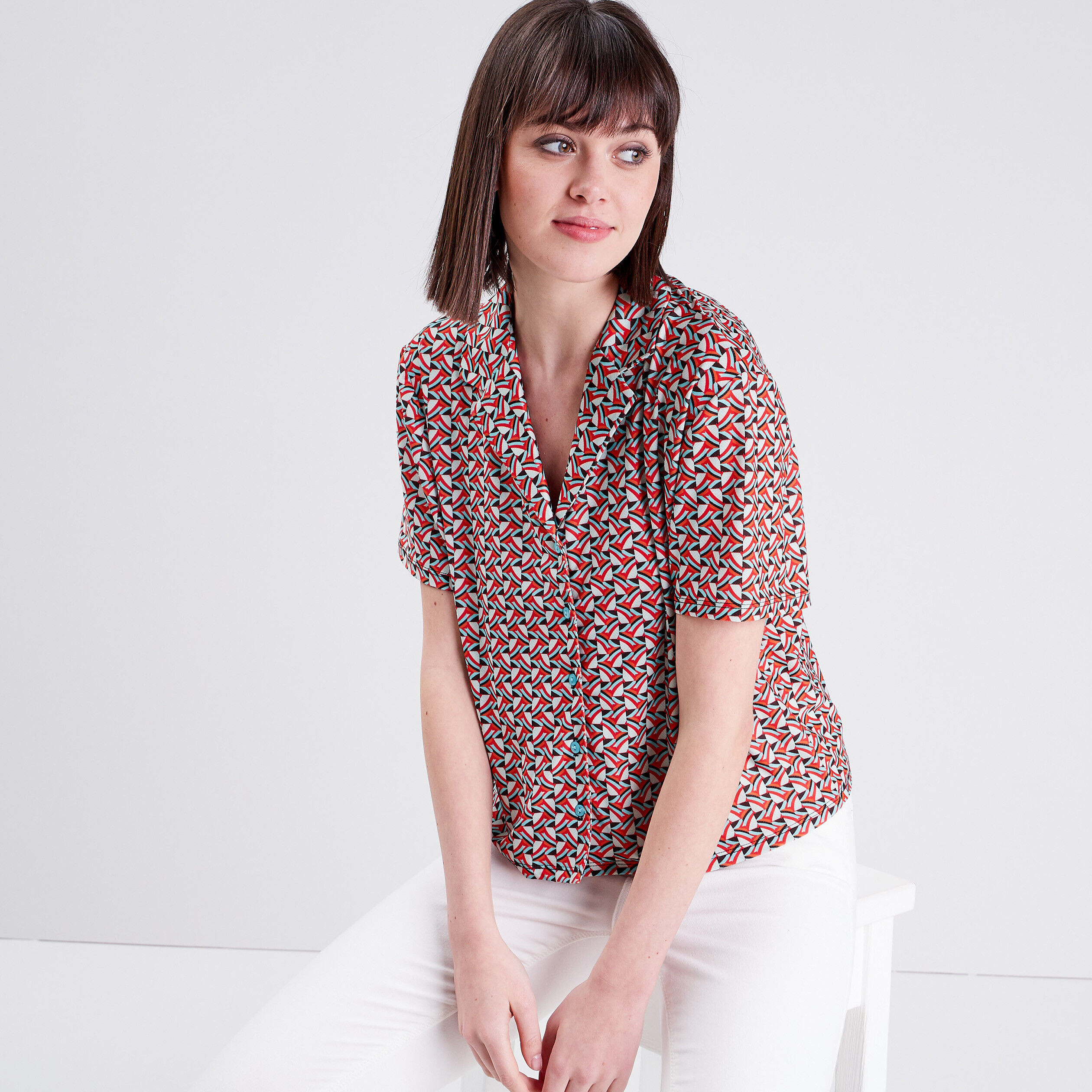 Chemise manches courtes rouge femme | Cache Cache