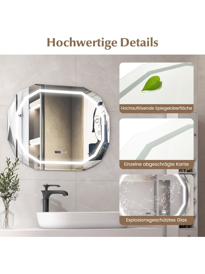 COSTWAY LED Badspiegel 92x71cm mit Antibeschlagfunktion in Silber günstig kaufen onesize